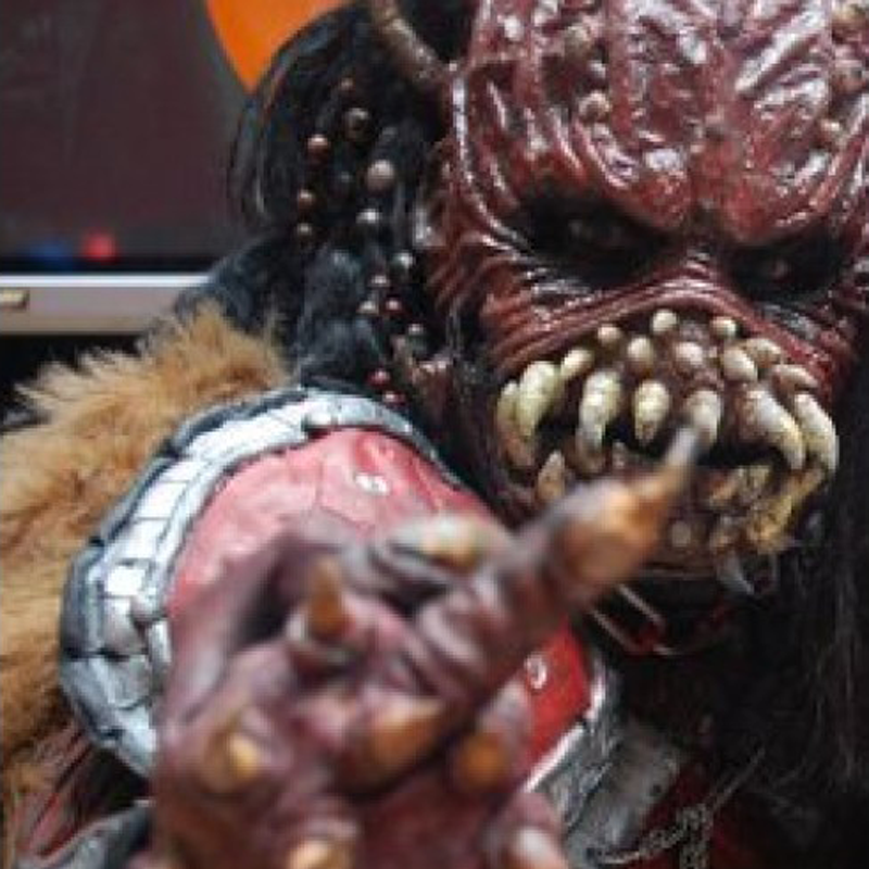 Lordi member Kita flipping off the camera.