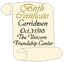 birth certificate for Cerridwen