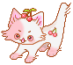 a red and white kitten with cherry decorations