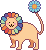 a lion-like creature with a rainbow-petaled flower head and a smaller flower tail