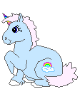 pale blue unicorn with a rainbow mark on its rump