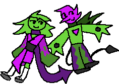 a funky pair of purple and green characters