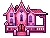 a tiny pink house with windows shifting from pink to purple and back