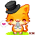 Dancing orange kitty with a tophat and a fish.