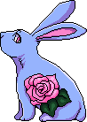 a blue bunny with a pink rose