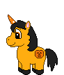A Halloween unicorn with a jack-o-lantern symbol on its rump