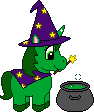 A witch unicorn with a bubbling cauldron